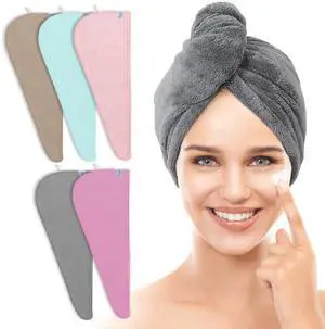 5 Pack Thicken Microfiber Hair Towel Wrap for Women - Elastic Loop Design - 320GSM Coral Velvet - Quick Dry Hair Turban - 11x28 Inch (Grey+Pink+Brown+FrozenBlue+FrozenBerry) 5 Pack Thicken Microfiber Hair Towel Wrap for Women - Elastic Loop Design - 320GSM Coral Velvet - Quick Dry Hair Turban - 11x28 Inch (Grey+Pink+Brown+FrozenBlue+FrozenBerry)