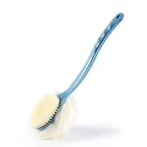 Shower Body Brush with Bristles and Loofah,Back Scrubber Bath Mesh Sponge with Curved Long Handle for Skin Exfoliating Bath, Massage Bristles Suitable for Wet or Dry, Men and Women (Blue) Shower Body Brush with Bristles and Loofah,Back Scrubber Bath Mesh Sponge with Curved Long Handle for Skin Exfoliating Bath, Massage Bristles Suitable for Wet or Dry, Men and Women (Blue)