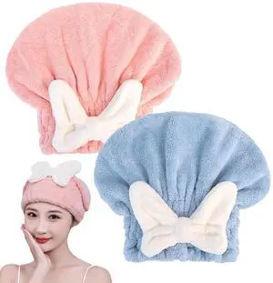 2Pcs Microfiber Hair Drying Towel Cap Ultra Absorbent Hair Towel Wrap Dry Turban for Women Cute Bow Soft Thick Fluffy Shower Cap for Girls Kids (Pink+Blue) 2Pcs Microfiber Hair Drying Towel Cap Ultra Absorbent Hair Towel Wrap Dry Turban for Women Cute Bow Soft Thick Fluffy Shower Cap for Girls Kids (Pink+Blue)