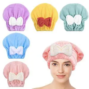 Microfiber Hair Drying Caps, 5-Pack Extra Soft and Ultra Absorbent Fast-Drying Hair Turban Wraps, Shower Caps for Girls and Women with Cute Bowtie Design11" L x 10" W Microfiber Hair Drying Caps, 5-Pack Extra Soft and Ultra Absorbent Fast-Drying Hair Turban Wraps, Shower Caps for Girls and Women with Cute Bowtie Design11" L x 10" W