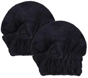 Microfiber Hair Drying Towels Head wrap with Bow-Knot Shower Cap Hair Turban hairWrap Bath Cap for Curly Long & Wet Hair Gift for Women Blackx2 Microfiber Hair Drying Towels Head wrap with Bow-Knot Shower Cap Hair Turban hairWrap Bath Cap for Curly Long & Wet Hair Gift for Women Blackx2