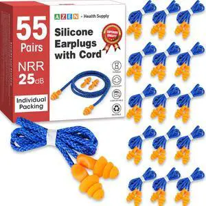 55 Pairs Silicone Ear Plugs, Reusable Earplugs for Noise Reduction, 25dB NRR Corded Ear Plug for Sleeping Noise Cancelling, Ear Plug with String Individual Packing 55 Pairs Silicone Ear Plugs, Reusable Earplugs for Noise Reduction, 25dB NRR Corded Ear Plug for Sleeping Noise Cancelling, Ear Plug with String Individual Packing