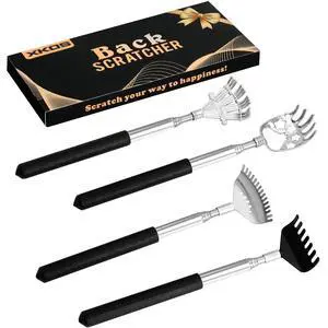 4 Pack Different Back Scratcher Portable Telescoping with Rubber Handles, Extendable Metal Back Massager Tool with Beautiful Box, Stocking Stuffers for Men Women Adults (Black) 4 Pack Different Back Scratcher Portable Telescoping with Rubber Handles, Extendable Metal Back Massager Tool with Beautiful Box, Stocking Stuffers for Men Women Adults (Black)