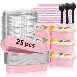 25 Pack Mini Cake Pans with Lids and Spoons, 6.8 oz Pink Disposable Aluminum Foil Mini Loaf Pans with Stickers, Individual Small Dessert Cake Tins Containers for Small Batch Baking, Parties Treat 25 Pack Mini Cake Pans with Lids and Spoons, 6.8 oz Pink Disposable Aluminum Foil Mini Loaf Pans with Stickers, Individual Small Dessert Cake Tins Containers for Small Batch Baking, Parties Treat