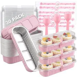 30 Pack Mini Loaf Cake Pan with Lids and Spoons, 6.8oz Small Disposable Aluminum Cake Tin Foil Pans, Rectangular Mini Loaf Bread Pans with Lids for Baking,Party,Picnics,Holidays (Pink) 30 Pack Mini Loaf Cake Pan with Lids and Spoons, 6.8oz Small Disposable Aluminum Cake Tin Foil Pans, Rectangular Mini Loaf Bread Pans with Lids for Baking,Party,Picnics,Holidays (Pink)