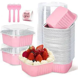30Pack 5oz Pink Mini Cake Pans with Lids and Spoons Baking Cups Aluminum Foil Pans Tins, Individual Dessert Cups Containers for Sales,Party,Picnics 30Pack 5oz Pink Mini Cake Pans with Lids and Spoons Baking Cups Aluminum Foil Pans Tins, Individual Dessert Cups Containers for Sales,Party,Picnics