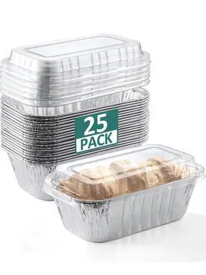 25 Pack 6x3.5x2 Disposable Aluminum Loaf Pans with Lids - 1 Lb Mini Loaf Pans, Small Aluminum Tin Foil Baking Pan, Food Containers for Baking, Cakes, Bread, Meat, Loaves 25 Pack 6x3.5x2 Disposable Aluminum Loaf Pans with Lids - 1 Lb Mini Loaf Pans, Small Aluminum Tin Foil Baking Pan, Food Containers for Baking, Cakes, Bread, Meat, Loaves