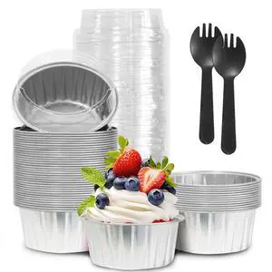 50Pcs Mini Aluminum Foil Cupcake,5oz Baking Cups with Lids,Mini Cake Pans Disposable,Loaf Pans with Lids,Disposable Ramekins,Tin Cups Containers for Cupcake,Pudding,Muffin,Cheesecake (Silvery) 50Pcs Mini Aluminum Foil Cupcake,5oz Baking Cups with Lids,Mini Cake Pans Disposable,Loaf Pans with Lids,Disposable Ramekins,Tin Cups Containers for Cupcake,Pudding,Muffin,Cheesecake (Silvery)