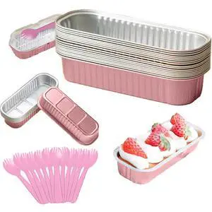 12Pack Mini Loaf Pans with Lids and Spoons, 6.8oz Disposable Rectangle Aluminum Foil Oven Cake Container, Baking Bread Muffin Dessert Tins for Family Gatherings and Picnics (Pink) 12Pack Mini Loaf Pans with Lids and Spoons, 6.8oz Disposable Rectangle Aluminum Foil Oven Cake Container, Baking Bread Muffin Dessert Tins for Family Gatherings and Picnics (Pink)