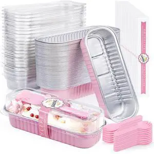 Mini Loaf Pans with Lids and Spoons Aluminum Foil, Disposable 6.8oz/200ml Pink Mini Cake Pans with Lids, Small Cake Tins Foil Bread Pan for Christmas Halloween Party Rectangle 30 Pack Mini Loaf Pans with Lids and Spoons Aluminum Foil, Disposable 6.8oz/200ml Pink Mini Cake Pans with Lids, Small Cake Tins Foil Bread Pan for Christmas Halloween Party Rectangle 30 Pack