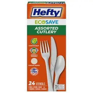 Compostable Assorted Cutlery Set, Utensils for BBQs, Tailgates, Camping, Parties, and More, Includes 8 Forks, 8 Spoons, and 8 Knives, Compostable, Sustainable Design, 24 Count Compostable Assorted Cutlery Set, Utensils for BBQs, Tailgates, Camping, Parties, and More, Includes 8 Forks, 8 Spoons, and 8 Knives, Compostable, Sustainable Design, 24 Count