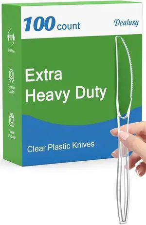 100 Count Extra Heavy Duty Clear Plastic Knives Disposable, BPA-Free, Heat Resistant, Solid and Durable Disposable Knives Bulk, Premium Plastic Knives heavy duty for Party Supply 100 Count Extra Heavy Duty Clear Plastic Knives Disposable, BPA-Free, Heat Resistant, Solid and Durable Disposable Knives Bulk, Premium Plastic Knives heavy duty for Party Supply