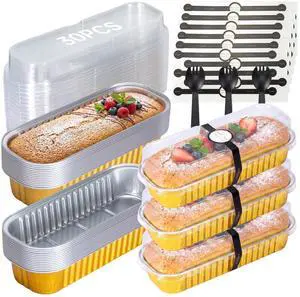 30 Pack Mini Loaf Cake Pan with Lids and Spoons, 6.8oz Small Disposable Aluminum Cake Tin Foil Pans, Rectangular Mini Loaf Bread Pans with Lids for Baking,Party,Picnics,Holidays (Gold) 30 Pack Mini Loaf Cake Pan with Lids and Spoons, 6.8oz Small Disposable Aluminum Cake Tin Foil Pans, Rectangular Mini Loaf Bread Pans with Lids for Baking,Party,Picnics,Holidays (Gold)