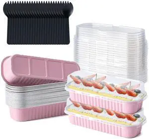 25 Pack Mini Cake Pans with Lids and Spoons, Small Aluminum Foil Loaf Pans, Rectangular Baking Containers for Party and Picnics, 6.8oz (Pink) 25 Pack Mini Cake Pans with Lids and Spoons, Small Aluminum Foil Loaf Pans, Rectangular Baking Containers for Party and Picnics, 6.8oz (Pink)