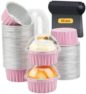 Jumbo Muffin Liners with Lids 50 Pack,Free-Air 5oz Aluminum Foil Cupcake Cups Muffin Tins,Disposable Ramekins Cupcake Baking Pans Cupcake Holders for Custard Mini Pie -Pink Jumbo Muffin Liners with Lids 50 Pack,Free-Air 5oz Aluminum Foil Cupcake Cups Muffin Tins,Disposable Ramekins Cupcake Baking Pans Cupcake Holders for Custard Mini Pie -Pink