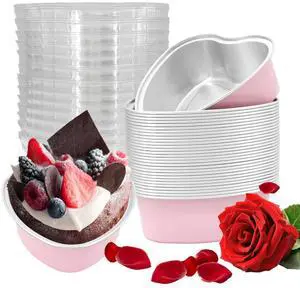 30 Pcs Heart Shaped Cake Pans with Lids, Mini Pink Aluminum Foil Baking Tins 3.4 Oz, Disposable Cupcake Containers for Valentine's Day, Mother's Day, Wedding, Party (100ml/3.3OZ) 30 Pcs Heart Shaped Cake Pans with Lids, Mini Pink Aluminum Foil Baking Tins 3.4 Oz, Disposable Cupcake Containers for Valentine's Day, Mother's Day, Wedding, Party (100ml/3.3OZ)
