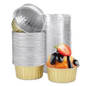50pcs Mini Disposable Foil Ramekins with Lids 5oz, Aluminum Foil Round Cupcake Liners Muffin Cups, Baking Cups Muffin Pans (Gold) 50pcs Mini Disposable Foil Ramekins with Lids 5oz, Aluminum Foil Round Cupcake Liners Muffin Cups, Baking Cups Muffin Pans (Gold)
