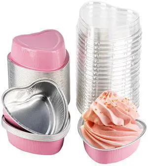 50 Pack Heart Shaped Mini Cake Pans with Lids, Small Disposable Aluminum Foil Cupcake Loaf Pans, Baking Cup Cake Tin Mold for Valentine's Mother's Day Wedding Party Birthdays (Pink, 3.4oz/100ml 50 Pack Heart Shaped Mini Cake Pans with Lids, Small Disposable Aluminum Foil Cupcake Loaf Pans, Baking Cup Cake Tin Mold for Valentine's Mother's Day Wedding Party Birthdays (Pink, 3.4oz/100ml