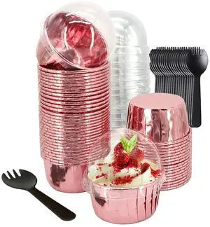 5oz Foil Muffin Cups Muffin Tins 50 Pack,LNYZQUS Jumbo Cupcake Liners with Lids,Disposable Ramekins Pans Cupcake Baking Cups Wrappers for Wedding Bakery-Rose Gold 5oz Foil Muffin Cups Muffin Tins 50 Pack,LNYZQUS Jumbo Cupcake Liners with Lids,Disposable Ramekins Pans Cupcake Baking Cups Wrappers for Wedding Bakery-Rose Gold