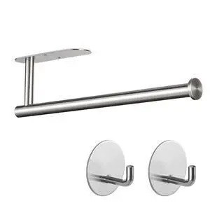 Paper Towel Holder with 2 Hooks-Under Cabinet Paper Towel Holder for Kitchen, Self-Adhesive or Screws, Space Saving Wall Mounted Kitchen Roll Holder, Bathroom, Stainless Steel Brushed Nickel Paper Towel Holder with 2 Hooks-Under Cabinet Paper Towel Holder for Kitchen, Self-Adhesive or Screws, Space Saving Wall Mounted Kitchen Roll Holder, Bathroom, Stainless Steel Brushed Nickel