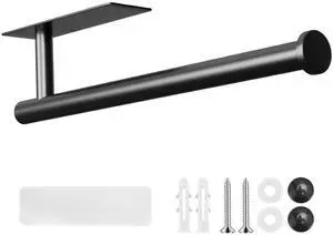 Paper Towel Holder Under Cabinet - No Drill Wall Mount Adhesive Paper Towel Holder for Kitchen Bathroom RV, Stainless Steel Heavy Duty Towel Holder, Black Paper Towel Holder Under Cabinet - No Drill Wall Mount Adhesive Paper Towel Holder for Kitchen Bathroom RV, Stainless Steel Heavy Duty Towel Holder, Black