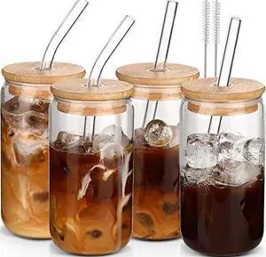 Glass Cups with Lids and Straws 4 pcs,16oz Drinking Glasses Set for Coffee Bar Accessories,Iced Coffee Cups with Lids,Matcha Cup Glass Tumbler Reusable for Gifts Glass Cups with Lids and Straws 4 pcs,16oz Drinking Glasses Set for Coffee Bar Accessories,Iced Coffee Cups with Lids,Matcha Cup Glass Tumbler Reusable for Gifts