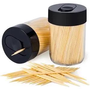 Sturdy Safe Toothpick Holder with 800 Natural Wood Toothpicks for Teeth Cleaning, Unique Home Design Decoration, 2 Pack (Black) Sturdy Safe Toothpick Holder with 800 Natural Wood Toothpicks for Teeth Cleaning, Unique Home Design Decoration, 2 Pack (Black)