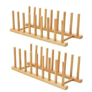2pcs Bamboo Dish Plate Bowl Cup Book Pot Lid Cutting Board Drying Rack Stand Drainer Storage Holder Organizer Kitchen CabinetKeep Dry 2pcs Bamboo Dish Plate Bowl Cup Book Pot Lid Cutting Board Drying Rack Stand Drainer Storage Holder Organizer Kitchen CabinetKeep Dry