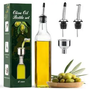 17oz Clear Glass Olive Oil Dispenser Bottle - 500ml Oil & Vinegar Cruet with Pourers and Funnel - Olive Oil Carafe Decanter for Kitchen 17oz Clear Glass Olive Oil Dispenser Bottle - 500ml Oil & Vinegar Cruet with Pourers and Funnel - Olive Oil Carafe Decanter for Kitchen