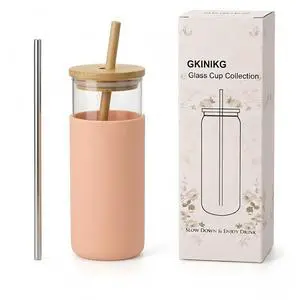 16oz Glass Tumbler with Lid and Straw, Thick Borosilicate Glass Iced Coffee Cup with Protective Silicone Sleeve, Car Cup Holder Friendly Reusable Smoothie Cup for Matcha Tea and Boba, Gift Box Ready 16oz Glass Tumbler with Lid and Straw, Thick Borosilicate Glass Iced Coffee Cup with Protective Silicone Sleeve, Car Cup Holder Friendly Reusable Smoothie Cup for Matcha Tea and Boba, Gift Box Ready