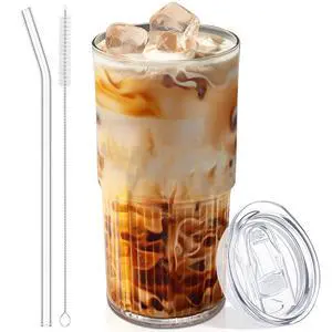 18.5oz Glass Cups with Lids and Straws Single Reusable Tumbler, Thickened Shatter-Resistant Glass, Ideal for Iced Coffee, Smoothies, Cocktails, Juices Elegant & Durable Drinkware 18.5oz Glass Cups with Lids and Straws Single Reusable Tumbler, Thickened Shatter-Resistant Glass, Ideal for Iced Coffee, Smoothies, Cocktails, Juices Elegant & Durable Drinkware