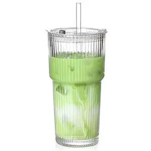 20 oz Glass Tumblers, Iced Coffee Cups with Lids and Glass Straws, Thickened Wall Ribbed Glass Cups, Ideal for Smoothies, Cocktails, and Juices Vintage and Durable Drinkware 1 Pack 20 oz Glass Tumblers, Iced Coffee Cups with Lids and Glass Straws, Thickened Wall Ribbed Glass Cups, Ideal for Smoothies, Cocktails, and Juices Vintage and Durable Drinkware 1 Pack