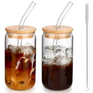Iced Coffee Cups with Lids 2 pcs,16 oz Glass Cups with Lids and Straws as Coffee Bar Accessories,Beer Drinking Glasses,Reusable Glass Tumbler,Cute Coffee Cups for Coffee, Juice, Gifts Iced Coffee Cups with Lids 2 pcs,16 oz Glass Cups with Lids and Straws as Coffee Bar Accessories,Beer Drinking Glasses,Reusable Glass Tumbler,Cute Coffee Cups for Coffee, Juice, Gifts