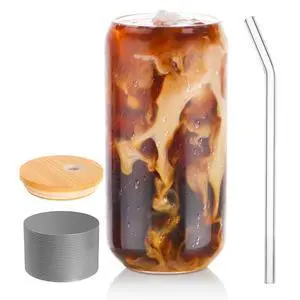 Drinking Glasses with Lid, Straw, 16oz Glass Cup Iced Coffee Tumblers, 1 Pc Drinking Glasses with Lid, Straw, 16oz Glass Cup Iced Coffee Tumblers, 1 Pc
