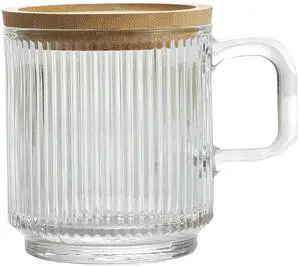 Clear Glass Coffee Mug with Lid - Premium Classical Vertical Stripes Glass Tea Cup - for |Latte|Tea|Chocolate|Juice|Water| - Unleaded - Bamboo Lid - 12.5 Ounces Clear Glass Coffee Mug with Lid - Premium Classical Vertical Stripes Glass Tea Cup - for |Latte|Tea|Chocolate|Juice|Water| - Unleaded - Bamboo Lid - 12.5 Ounces