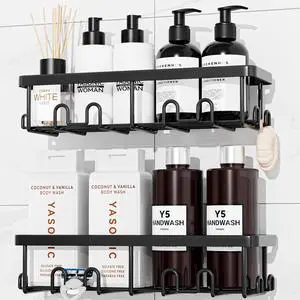 Shower Caddy Adhesive, 100% Rustproof Shower Organizer, Large Capacity Shower Shelves for Inside Shower, No Drill Shower Storage for Home (2 Pack Black) Shower Caddy Adhesive, 100% Rustproof Shower Organizer, Large Capacity Shower Shelves for Inside Shower, No Drill Shower Storage for Home (2 Pack Black)