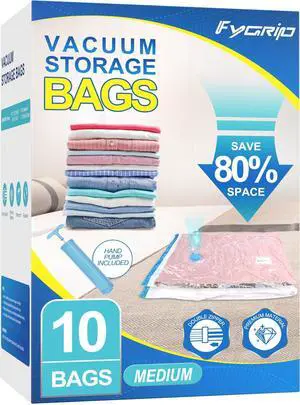 Vacuum Storage Bags with Hand Pump, Plastic Packaging Bags, 80% Space Saver Vacuum Seal Bags for Clothing, Travel Lugggage, Blankets, Comforters, 10 Medium Vacuum Storage Bags with Hand Pump, Plastic Packaging Bags, 80% Space Saver Vacuum Seal Bags for Clothing, Travel Lugggage, Blankets, Comforters, 10 Medium