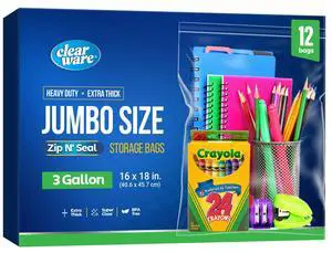 12 Large Storage Bags With Zipper Top - 3 Gallon Size, 16" x 18", Extra Large Plastic for Clothes, Travel, Moving, Large Reusable freezer bags, BPA-Free, 2-mil Thick 12 Large Storage Bags With Zipper Top - 3 Gallon Size, 16" x 18", Extra Large Plastic for Clothes, Travel, Moving, Large Reusable freezer bags, BPA-Free, 2-mil Thick