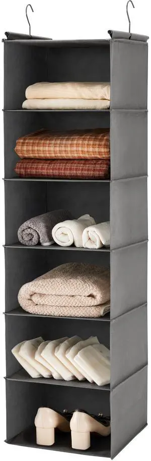 6 Tier Shelf Hanging Closet Organizer, Closet Hanging Shelf with 2 Sturdy Hooks for Storage, Foldable (Grey) 6 Tier Shelf Hanging Closet Organizer, Closet Hanging Shelf with 2 Sturdy Hooks for Storage, Foldable (Grey)