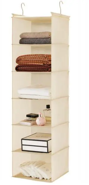 6 Tier Shelf Hanging Closet Organizer, Cloth Hanging Shelf with 2 Sturdy Hooks for Storage, Foldable (Beige) 6 Tier Shelf Hanging Closet Organizer, Cloth Hanging Shelf with 2 Sturdy Hooks for Storage, Foldable (Beige)