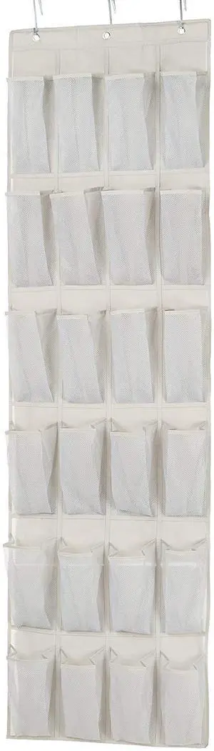 24 Medium Mesh Pocket Over-the-Door Hanging Shoe Organizer, Space Saving Shoe Storage, Light Grey 24 Medium Mesh Pocket Over-the-Door Hanging Shoe Organizer, Space Saving Shoe Storage, Light Grey