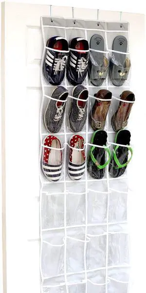 24 Pockets - Crystal Clear Over The Door Hanging Shoe Organizer, Gray (64'' x 19'') 24 Pockets - Crystal Clear Over The Door Hanging Shoe Organizer, Gray (64'' x 19'')