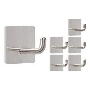 Adhesive Towel Hooks, 304 Stainless Steel Self Sticky Wall Hooks Waterproof Shower Hooks for Robe/Clothes, No Drilling Towel Hangers for Bathroom Kitchen Bedroom (Brushed Nickel, 6 Packs) Adhesive Towel Hooks, 304 Stainless Steel Self Sticky Wall Hooks Waterproof Shower Hooks for Robe/Clothes, No Drilling Towel Hangers for Bathroom Kitchen Bedroom (Brushed Nickel, 6 Packs)