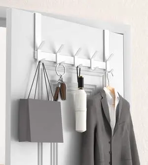 Over The Door Hooks with 7" Extended Arms, Fits 1-3/8" Doors, J18U, Heavy Duty Bathroom & Closet Towel Rack, Double-Hooks Hanger 1 Pack, Glossy White Over The Door Hooks with 7" Extended Arms, Fits 1-3/8" Doors, J18U, Heavy Duty Bathroom & Closet Towel Rack, Double-Hooks Hanger 1 Pack, Glossy White