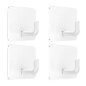 Adhesive Hooks, Metal Shower Wall Stick on Hooks, Waterproof, 2 Extra Adhesive Strips, White, 4 Pcs Adhesive Hooks, Metal Shower Wall Stick on Hooks, Waterproof, 2 Extra Adhesive Strips, White, 4 Pcs