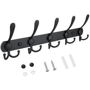 Wall Mounted Coat Rack, Five Heavy Duty Tri Hooks All Metal Construction for Jacket Coat Hat in Mudroom Entryway (Matte Black, 1-Pack) Wall Mounted Coat Rack, Five Heavy Duty Tri Hooks All Metal Construction for Jacket Coat Hat in Mudroom Entryway (Matte Black, 1-Pack)