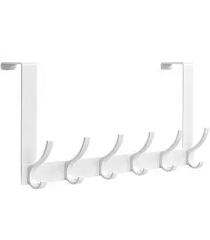 Over The Door Hooks, 1 Pack White Door Hanger Rack for 1-3/4" Doors, 7.4" Arms, 6 Double Hooks with 12 Hanging Points, 4 Pads, Towel Rack for Bathroom, Bedroom, Closet, Dorm Over The Door Hooks, 1 Pack White Door Hanger Rack for 1-3/4" Doors, 7.4" Arms, 6 Double Hooks with 12 Hanging Points, 4 Pads, Towel Rack for Bathroom, Bedroom, Closet, Dorm