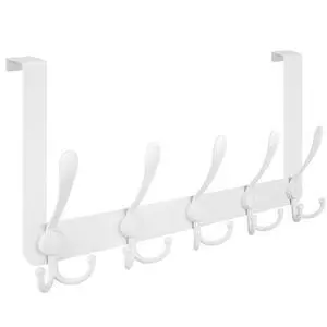Over The Door Hooks, 5 Heavy Duty Tri Coat Rack All Metal Coat Hanger for Bathroom Bedroom Dorm (White, 1PK, Fit 1-3/8" Doors) Over The Door Hooks, 5 Heavy Duty Tri Coat Rack All Metal Coat Hanger for Bathroom Bedroom Dorm (White, 1PK, Fit 1-3/8" Doors)