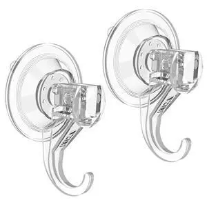 Shower Suction Cup Hooks, Removable and Reusable, Clear, Small, 2 Pcs Shower Suction Cup Hooks, Removable and Reusable, Clear, Small, 2 Pcs