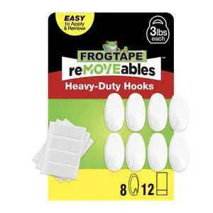 reMOVEables Heavy Duty Wall Hooks - 8 Hooks and 12 Strips - Holds up to 3 lbs - No Damage - Easy to Remove & Reuse - Medium Wall Hook with Adhesive Strips - White (Pack of 8) reMOVEables Heavy Duty Wall Hooks - 8 Hooks and 12 Strips - Holds up to 3 lbs - No Damage - Easy to Remove & Reuse - Medium Wall Hook with Adhesive Strips - White (Pack of 8)